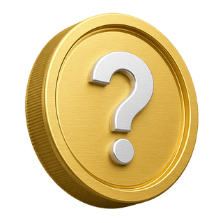 Decorative 3D gold coin marked with a question mark on the FAQ page